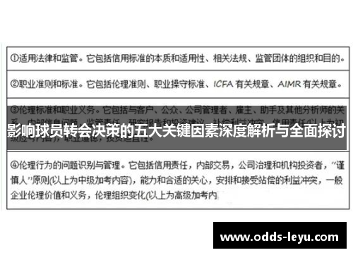 影响球员转会决策的五大关键因素深度解析与全面探讨