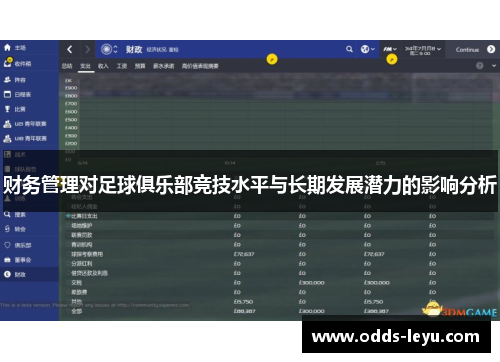 财务管理对足球俱乐部竞技水平与长期发展潜力的影响分析