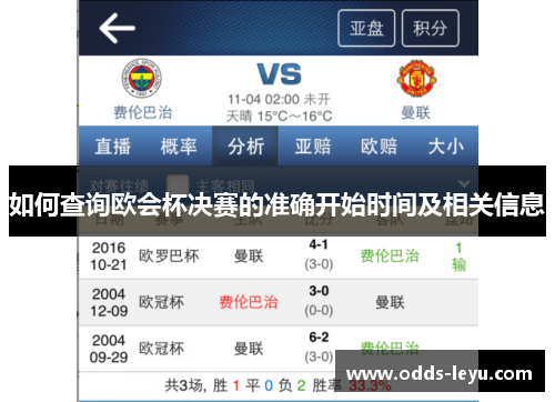 如何查询欧会杯决赛的准确开始时间及相关信息